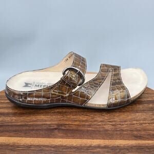 Mephisto Sandals Womens 10 Brown Embossed Leather Straps Adjustable Buckle Slide
